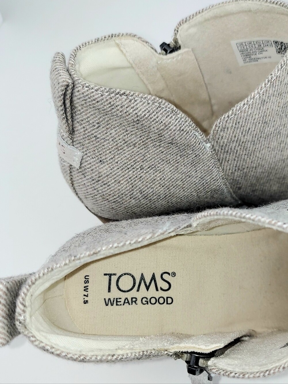 Toms Goldie Wedge Bootie Natural Shimmer Twill 7.5 - Picture 9 of 14